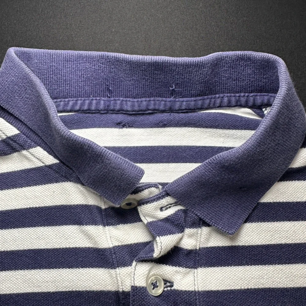 VTG Y2K Polo Shirt Mens‎ Blue Yellow Striped Short Sleeve Casual Sm